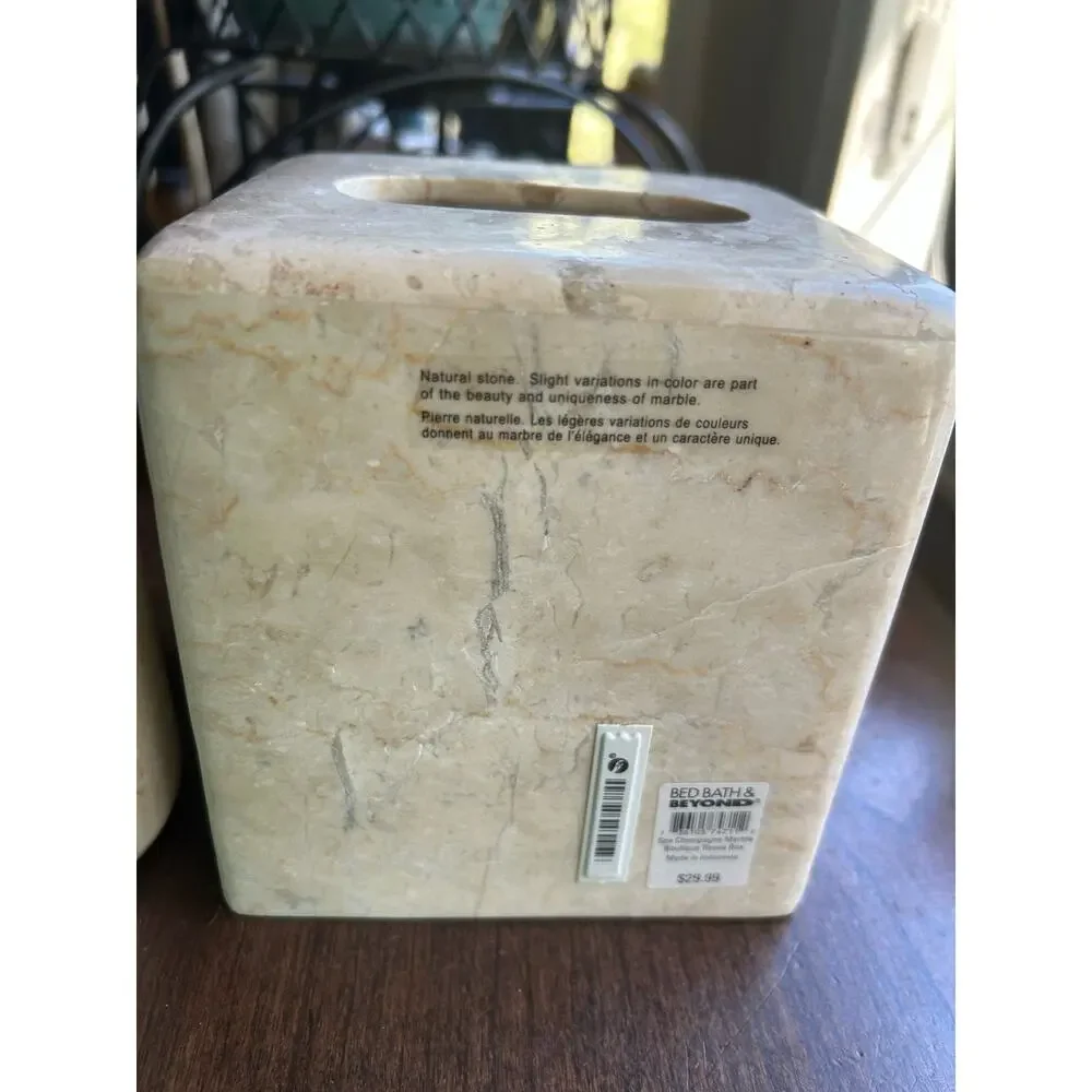 Bed Bath & beyond MARBLE BATHROOM TISSUE BOX COVER & TB Holder - CHAMPAGNE